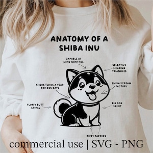 Anatomy Of A Shiba Inu Svg, Super Cute Shiba Inu Dog Png, Cricut Shiba Inu Dog Svg Black And White Print, Commercial Use