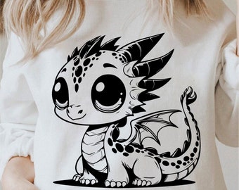 Cute Baby Dragon Svg, Cute Dragon Png, Baby Dragon Lover Svg, Baby Dragon Svg, Cricut Cute Reptile Png Black And White Print, Commercial Use