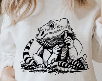 Bearded Dragon Eating Bugs Svg, Bearded Dragon Png, Bearded Dragon Lover Svg, Cricut Reptile Png Black And White Print, Commercial Use