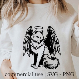 Wolf Angel Wings Svg, Wolf With Wings Svg, Wolf Svg Black And White Cricut, Angel Wolf Svg Black And White Prints, Commercial Use License
