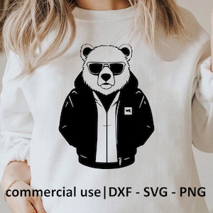Cool Bear Svg, Cool Bear Png, Bear Svg For Shirt, Bear Cricut File, Bear Silhouette, Bear Svg Black And White Print, Commercial Use License