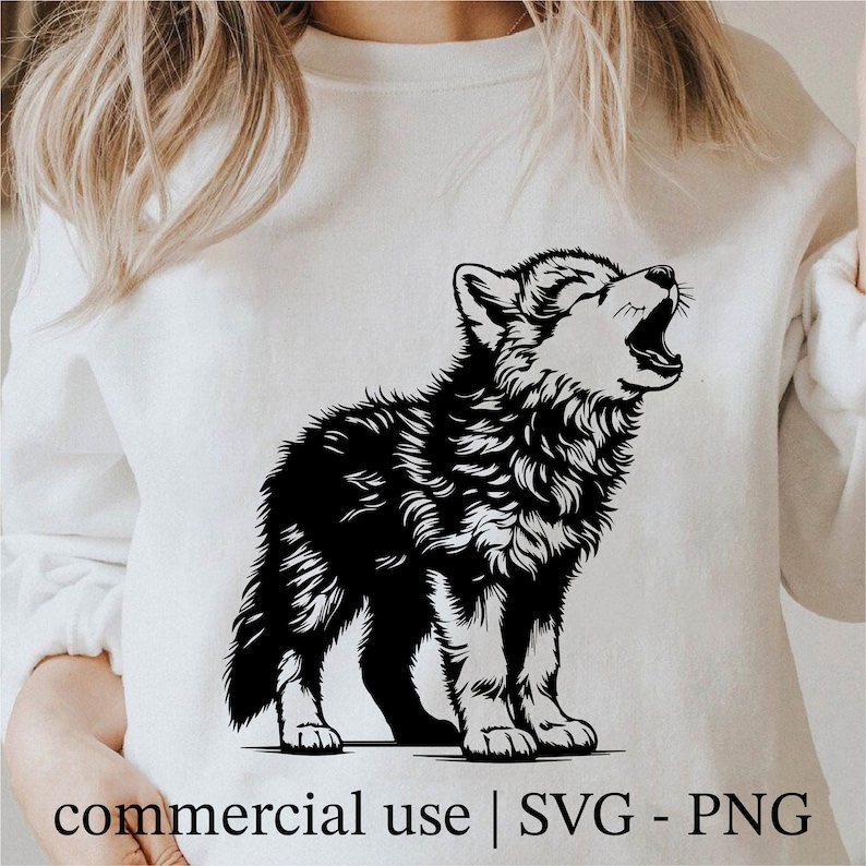 Wolf Welpe SVG, Baby Wolf Png, Cricut Wolf Png, Wolf Junges Png, Wolf zwar, Wolf zwar, schwarz weiß Drucke, Lizenz für kommerzielle Nutzung Bild 1