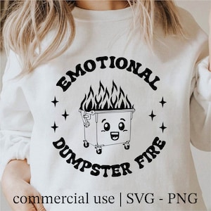 Mental Health Svg, Funny Mental Health Png, Emotional Dumpster Fire Svg, Anxiety Svg Black And White Prints, Commercial Use