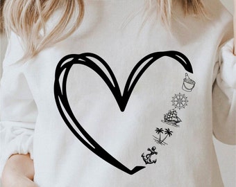 Summer Distressed Heart Svg, Anchor Svg, Palm Tree Svg, Ship Wheel Svg, Heart Png, Cricut Summer Svg Black And White Print, Commercial Use