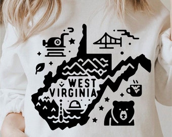 Virginia Occidental SVG, Estado SVG, Diseño de camisa de Virginia Occidental, Estado Png, Virginia Occidental Png, Virginia Occidental Svg Blanco y Negro, Uso comercial