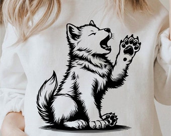 Wolf Puppy Svg, Baby Wolf Png, Cricut Wolf Png, Wolf Cub Png, Wolf Pup Svg, Wolf Svg zwart-wit prints, licentie voor commercieel gebruik