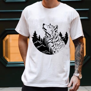 Wolf With Forest Svg, Cool Wolf Png, Howling Cricut, Howling at the Moon Wolf Dxf, Wolf Svg Black And White Prints, Commercial Use License