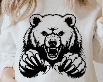 Roaring Bear Png, Grizzly Bear Svg, Bear Claw svg, Bear Claws Scratch svg für Shirt-Design, Cricut Bear svg schwarz und weiß, kommerzielle Nutzung