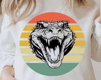 Retro krokodil Svg, Retro Alligator Svg, Aggressiv Alligator Svg, Cricut krokodil Svg svartvita utskrifter, kommersiellt bruk