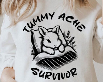 Buikpijn Survivor Svg, schattig konijntje Svg, buikpijn Png, sarcastische png, schattige konijnenliefhebber Clipart, baby konijn Svg, commercieel gebruik