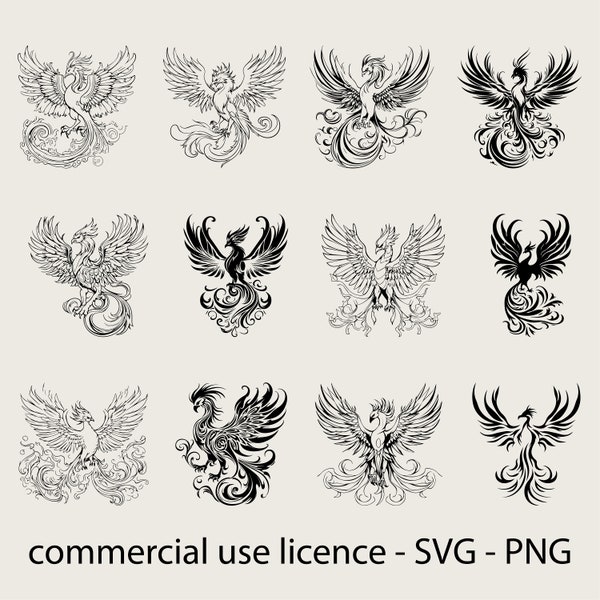 9 Unique Phoenix Svg Bundle, Cricut Phoenix Bird Svg, Phoenix Png Clipart, Phoenix Rising Svg, Phoenix Svg Black And White, Commercial Use