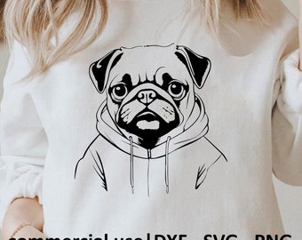 Cool Pug Svg, Png, Dxf, Black Pug Svg, Pug Svg Cut File, Cute Pug Svg, Cool Pug Svg Black And White Prints, Commercial Use License