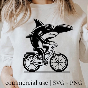 Funny Hammerhead Shark Riding a Bicycle Svg, Hammerhead Shark Png, Shark Silhouette Png, Cricut Shark Svg Black and White, Commercial Use
