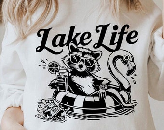 Lake Life Svg, Cute Raccoon Png, Lake Family Vacation Svg, Summer Shirt Design Svg, Flamingo Png, Lake Svg Black and White, Commercial Use