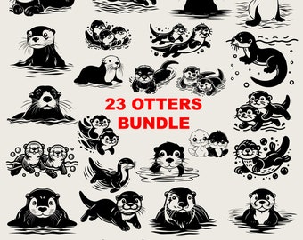 23 lindos nutrias paquete svg, cricut nutria svg, nutria clipart, amantes de los animales marinos, nutria divertida png, nutria svg blanco y negro, uso comercial
