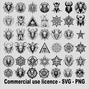 48 Occult Symbols Svg Bundle, Hell Devil Svg, Satanist Png, Satanic Spirit Png, Demon Skull Clipart, Satanic Silhouette, Commercial Use
