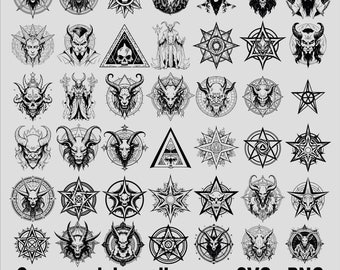 48 Occult Symbols Svg Bundle, Hell Devil Svg, Satanist Png, Satanic Spirit Png, Demon Skull Clipart, Satanic Silhouette, Commercial Use