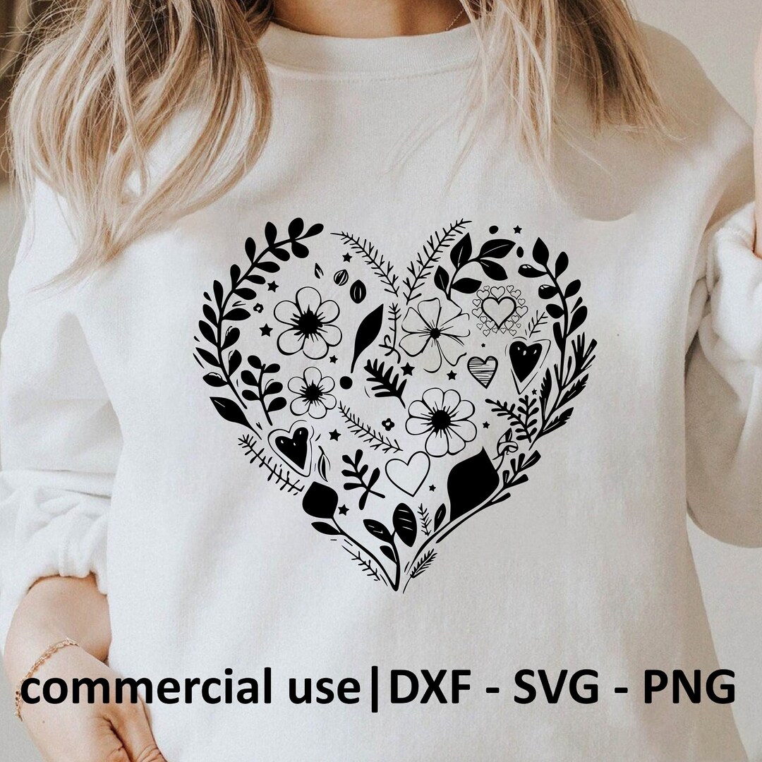 Floral Heart Svg, Simple Heart Svg, Layered Heart Svg for Shirt ...