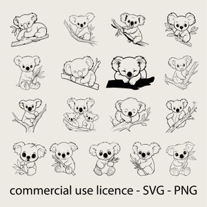 Baby Koala Bundle Svg, Cute Koala Cricut Svg Bundle, Baby Koala Png, Cute Koala Clipart, Koala Svg Black And White Prints, Commercial Use