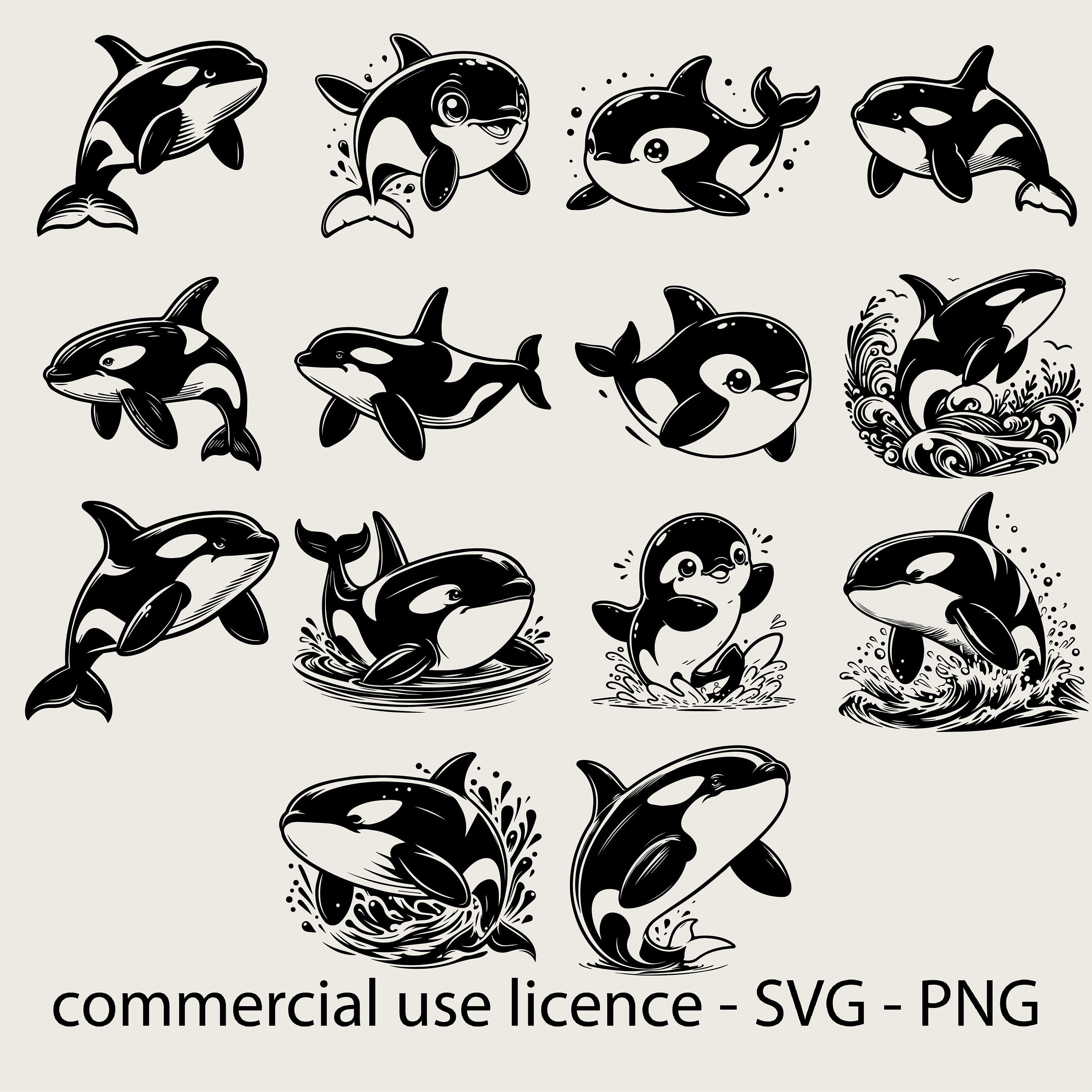 14 Orca Bundle Svg, Whale Bundle Svg, Cute Orca Clipart, Orca Silhouette Png, Orca Png, Whale Lover Svg Black and White, Commercial Use