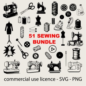 51 Designs Sewing SVG Bundle, Sewing Machine svg, Seamstress svg, Tailor png, cricut sewing machine svg black and white, Commercial Use
