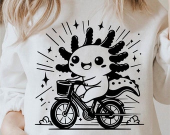 Lustiges Axolotl SVG, Kawaii Axolotl Fahrrad Png, süßes Axolotl Design für Shirt-Design, Cricut Axolotl Plotterdatei, kommerzielle Nutzung