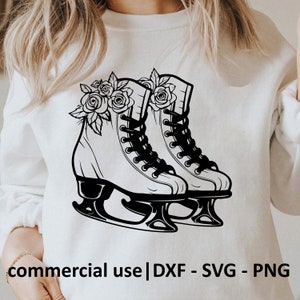 Flower And Ice Skates Svg, Ice Skating Png, Ice Skates Svg Cut File, Ice Skate Silhouette, Svg Black And White Print, Commercial Use License