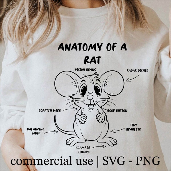 Funny Rat Svg, Mouse Anatomy Svg, Cute Rat Mom Svg, Rat Dad Svg, Cute Hamster Clipart, Unique Rat Svg Black And White Prints, Commercial Use