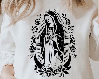 Mother Of Jesus Svg, Rose With Virgin Mary Png, House Of The Virgin Mary Svg, Virgin Mary Svg Black And White Prints, Commercial Use License