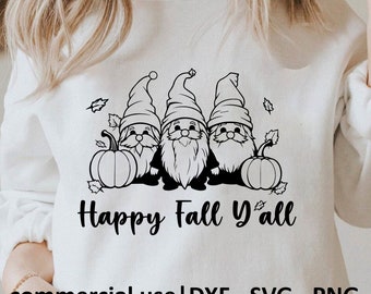 Happy Fall Y'all Svg, Cute Pumpkins Svg, Silhouette Pumpkin Svg, Simple Gnome Svg, Pumpkin Svg Black And White Print, Commercial Use License
