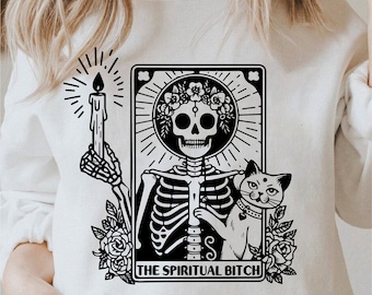 The Spiritual Bitch Tarot Card Svg, Funny Sweary Tarot Cards Svg, Skeleton Tarot Cards Png, Sarcastic Png, Witchy Clipart, Commercial Use