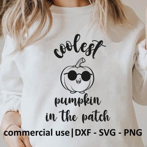 Coolest Pumpkin In The Patch Svg, Coolest Pumpkin In The Patch Png, Fall Svg, Cool Pumpkin Svg zwart-wit print, licentie voor commercieel gebruik