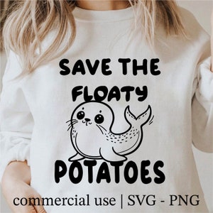 Guarde las papas flotantes SVG, linda papa flotante png, imágenes prediseñadas de papa flotante, cricut papa flotante svg blanco y negro, uso comercial