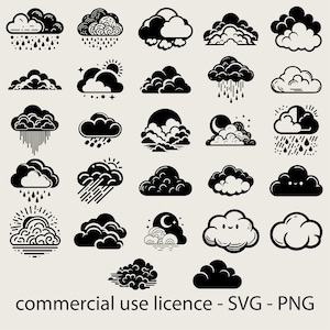 27 Clouds Bundle Svg, Cute Clouds Bundle Svg, Cloud Silhouette Clipart, Natural Landscape Svg, Mountain Svg Black and White, Commercial Use