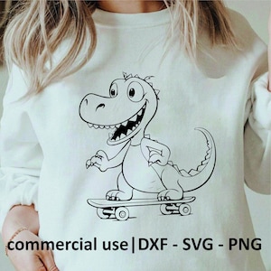 Happy Dinosaur on Skateboard Digital File, Dino Svg, T-Rex Svg, Dinosaur Svg, Tyrannosaurus Svg, Skateboard Svg Dinosaurs Clipart
