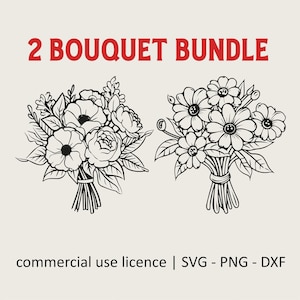 Paquete de flores de ramo svg, paquete de flores svg, png, margarita svg, ramo de flores silvestres svg, estampados florales en blanco y negro, licencia de uso comercial