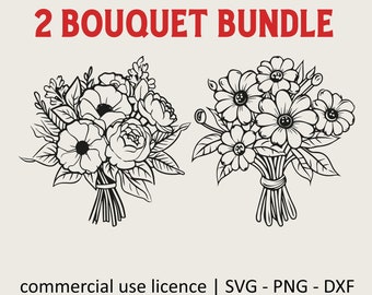 Bundle Bouquet Flowers Svg, Flower Bundle Svg, Png, Daisy Svg, Wildflower Bouquet Svg, Floral Black And White Prints, Commercial Use License