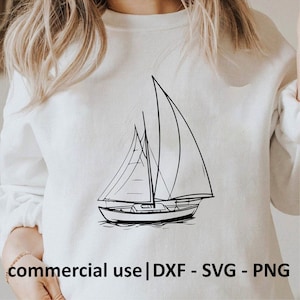 Boat Sailing Svg, Png, Dxf, Sailboat on Waves Svg, Minimalist Sailing Outline, Nautical Svg, Png, Sailboat Svg, Commercial Use License