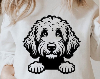 Peeking Funny Labradoodle Dog Svg, Breed Peeking Dog Png, Playful Peeking Dog Clipart, Labradoodle Lover Svg Black and White, Commercial Use