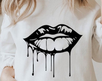 Aantrekkelijke lippen Svg, druipende lip Png, lippen Cricut, kus Clipart voor shirt, druipende lippen Svg zwart-wit prints, licentie commercieel gebruik