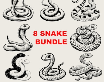 Unique Snake Svg Bundle, King Cobra Svg, Python Svg, Boa Serpent Viper Mystical Svg, Cricut Snake Svg Black And White Prints, Commercial Use