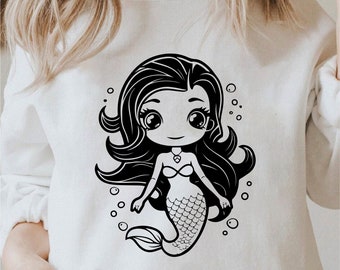 Cute Mermaid Svg, Cricut Mermaid Png, Mermaid Silhouette Svg, Mermaid Clipart, Mermaid Svg Black And White Prints, Commercial Use License