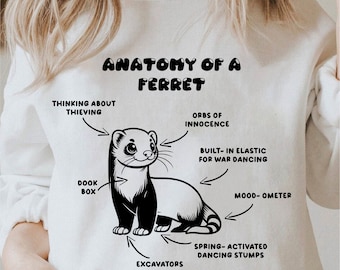 Anatomie van fret Svg, schattige fret Png, fret Clipart, fret Svg, grappige fret Png, Cricut Cavalier Svg zwart-wit, commercieel gebruik