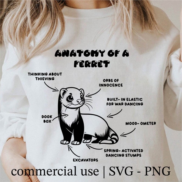 Anatomy of Ferret Svg, Cute Ferret Png, Ferret Clipart, ferret Svg, Funny Ferret Png, Cricut Cavalier Svg Black and White, Commercial Use