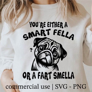 Are You a Smart Fella or Fart Smella? Svg, Cute Pug Svg, Funny Pug Shirt Design Svg, Sarcastic Png, Pug Lover Clipart, Commercial Use
