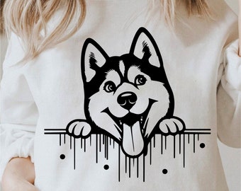 Peeking Funny Husky Dog Svg, Breed Peeking Dog Png, Playful Peeking Dog Clipart, Cute Husky Lover Svg Black and White, Commercial Use