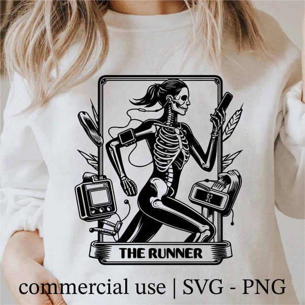 The Runner Tarot Card Svg, Marathon Runner Tarot Cards Svg, Running Skeleton Cards Png, Sarcastic Tarot Card Clipart, Commercial Use