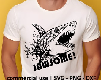 Jawsome Shark Svg For Shirt, Shark Shirt Svg, Shark Silhouette Svg, Awesome Svg, Shark Svg Black And White Print, Commercial Use License