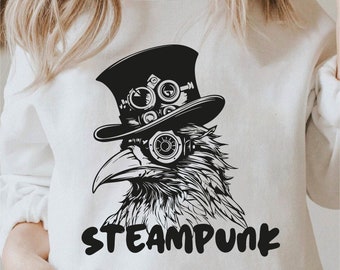 Steampunk Crow Svg, Retro Crow Png, Steampunk Raven Svg, Science Fiction Svg, Cricut Steampunk Svg Black And White Print, Commercial License
