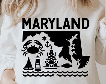 Maryland Svg, State Svg, Maryland Outline, Maryland Shirt Design, State Png, Maryland Png, Maryland Svg Black and White, Commercial Use